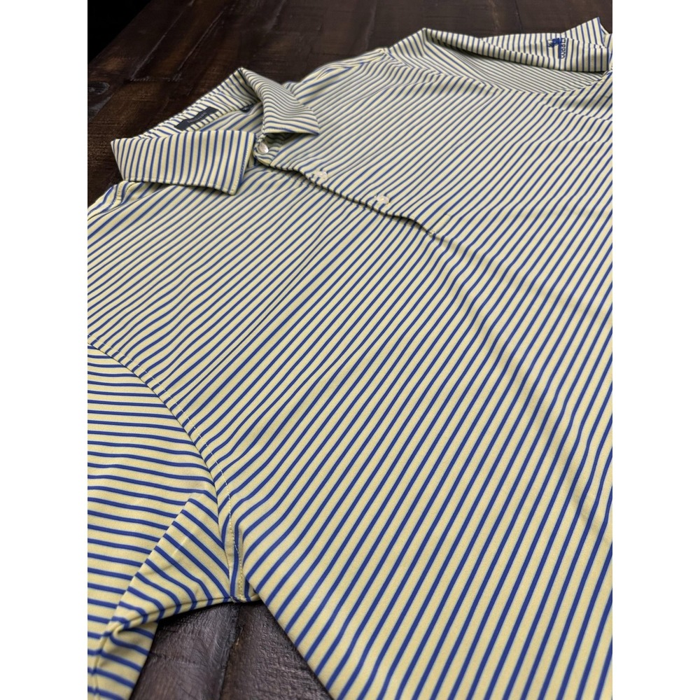 Turtleson Polo Shirt Mens XL Yellow Blue Stripe Cobblestone Golf Stretch Top